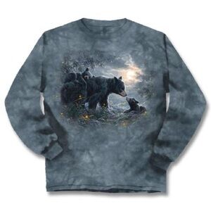 The Mountain Black Bear With Cubs Gray Tie Dyed Long Sleeve Tee Size L